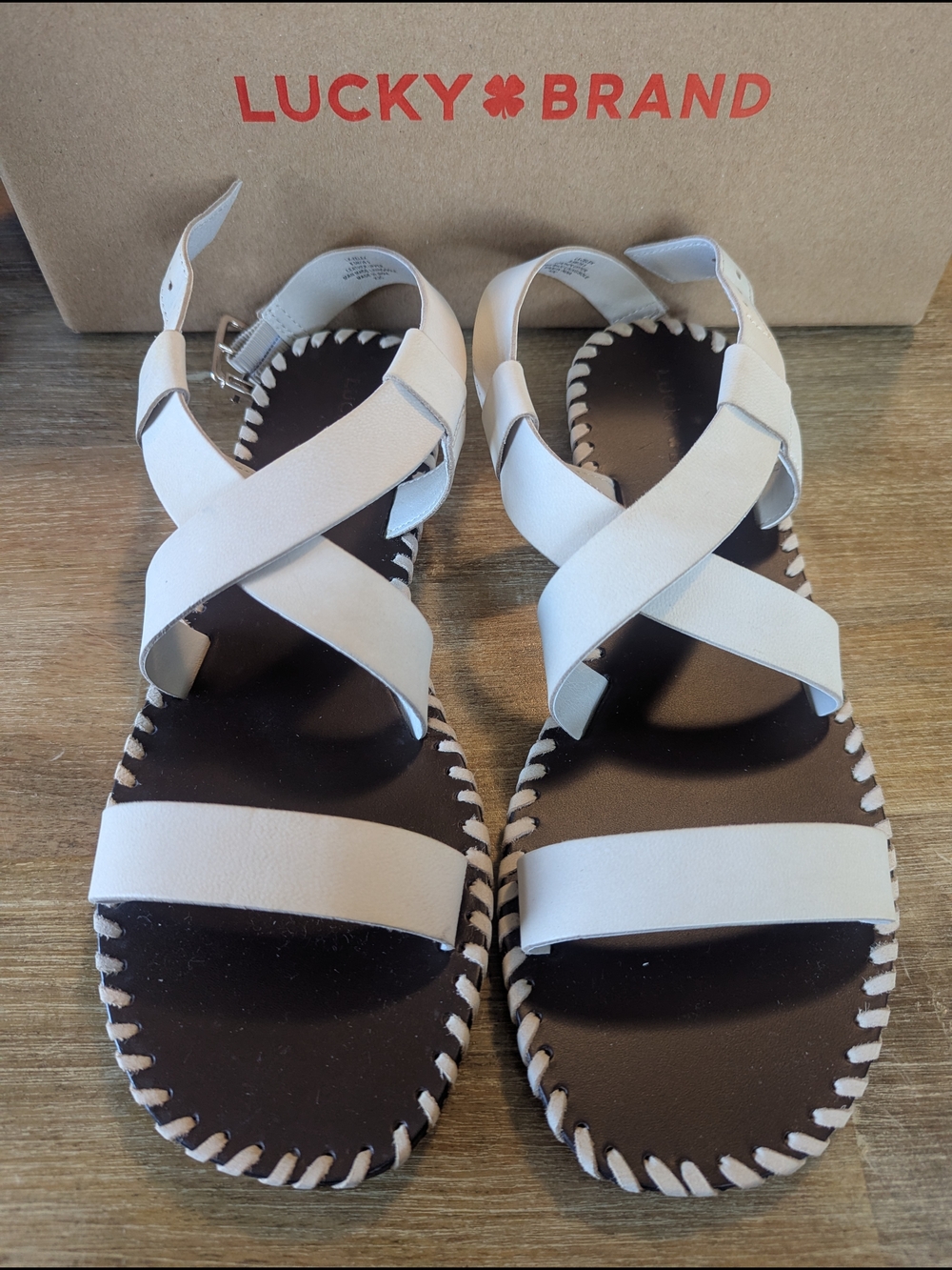 Lucky Brand White Crisscross Leather Sandals